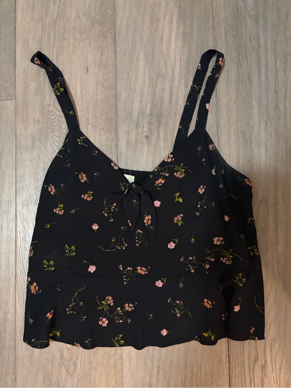 Wilfred Black Floral Tie-Front Camisole with Pink Blossoms